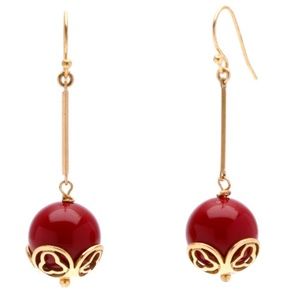 Goldtone Red Enamel Ball Dangle Earrings